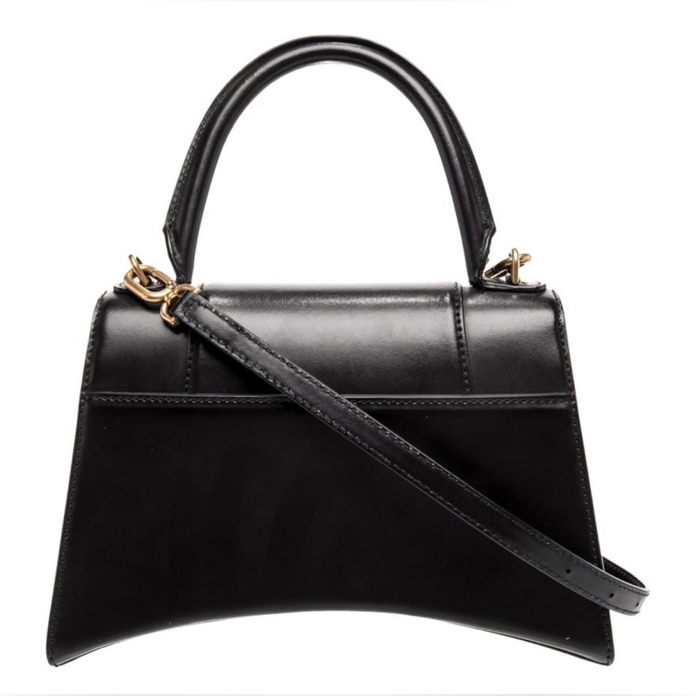 Balenciaga Black Leather Hourglass Top-Handle Satchel with Gold B Hardware - Picture 4 of 5